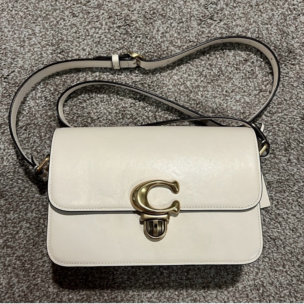Coach Cream and Gold Crossbody Bag with Textured Leather
